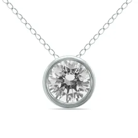 1/2 Carat Round Solitaire Diamond Bezel Set Pendant In 14K White Gold