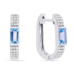 14k White Gold 0.78 ct Blue Topaz, 0.16 ct Diamond Huggie Earring