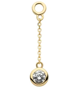 14kt Gold Bezel Clear CZ Dangle Chain Charm