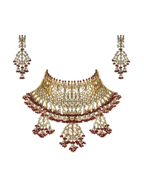 22k GOLD PLATED RED BRIDAL NECKLACE SET