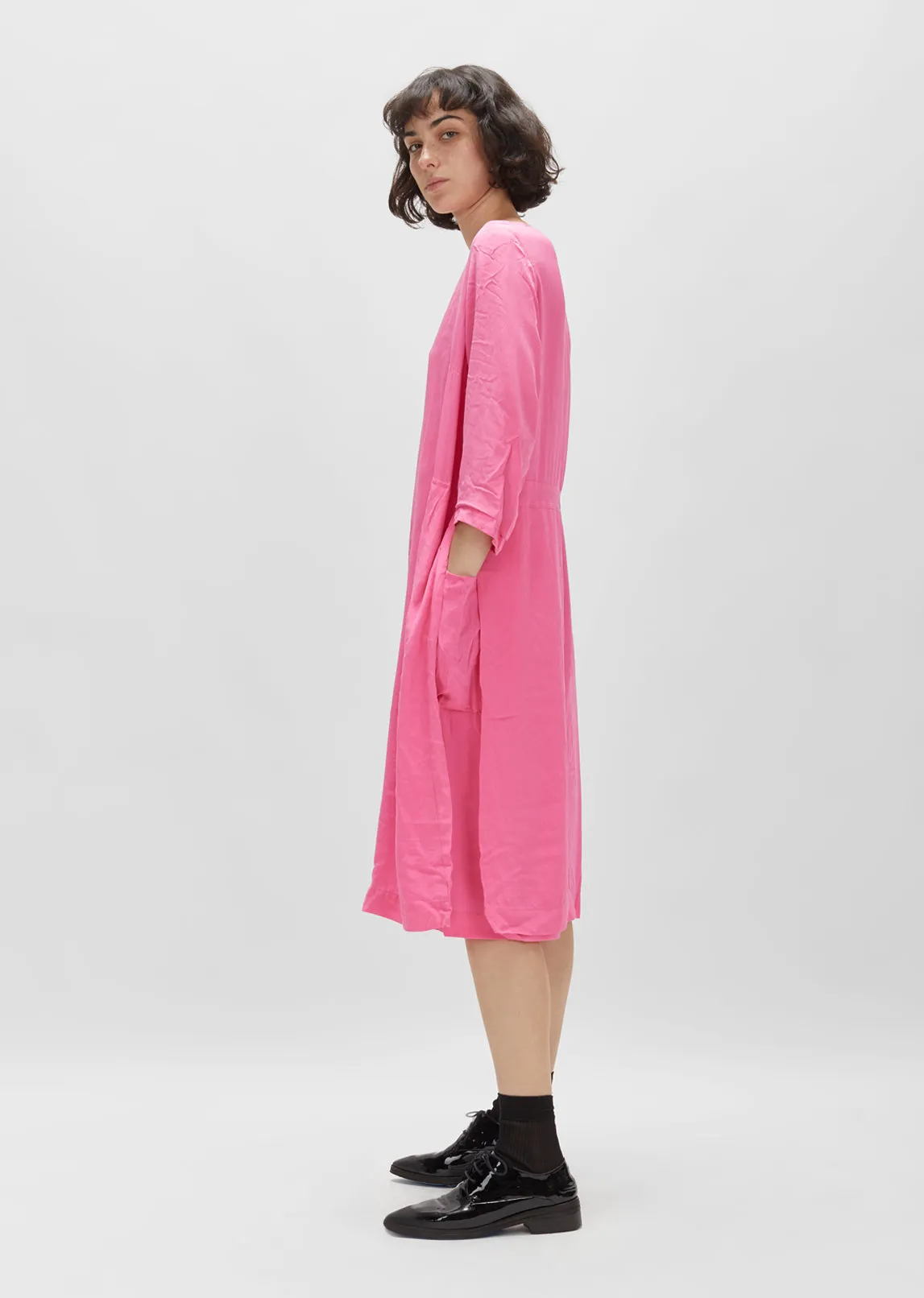 3/4 Sleeve Deep Pleat Dress