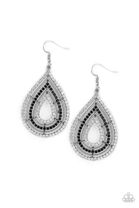 5th Avenue Attraction Black & White Rhinestone Earrings - Paparazzi Accessories