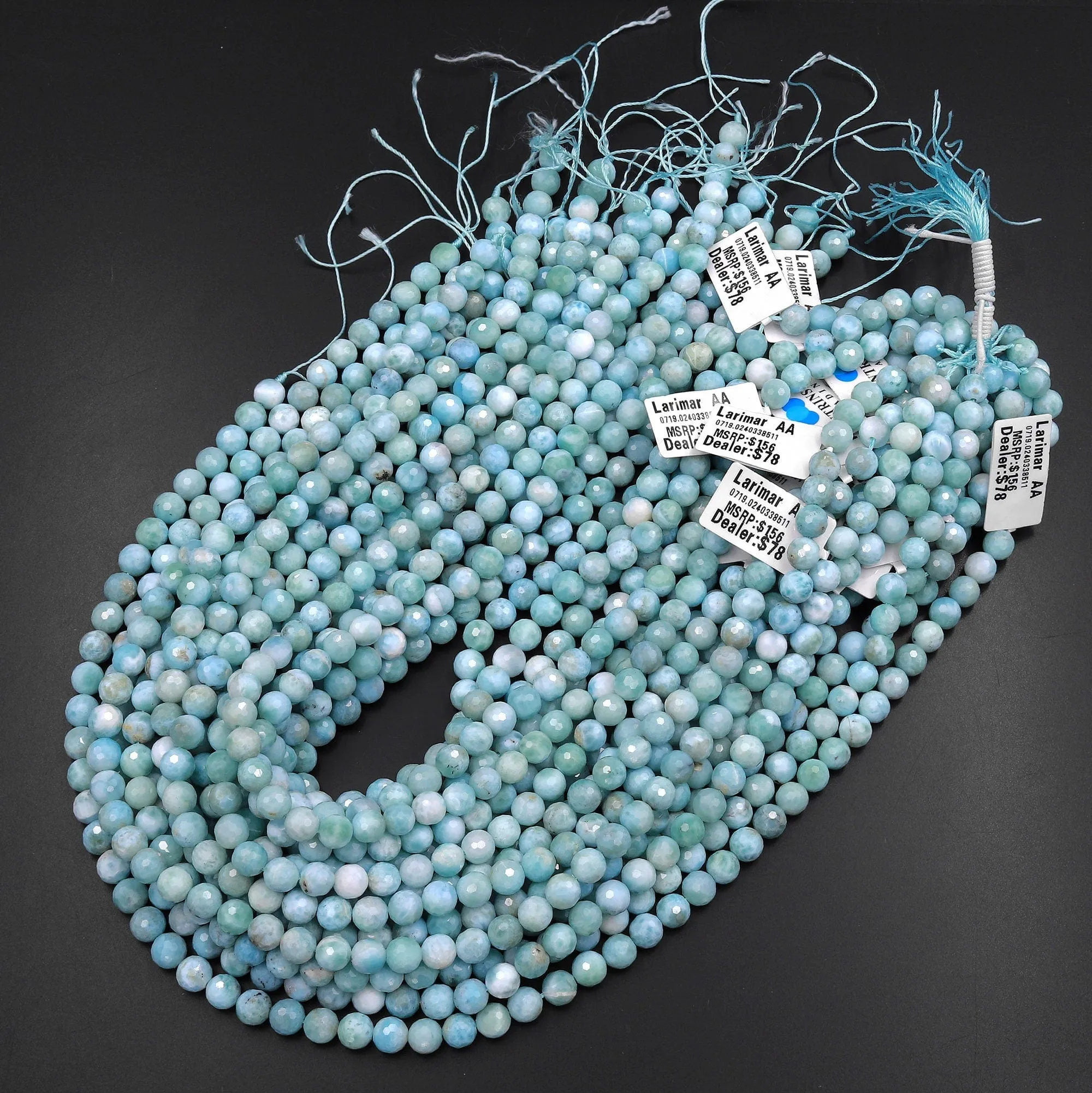 AA Faceted Natural Blue Larimar 6mm 8mm Round Beads High Quality Micro Faceted Gemstone 15.5" Strand