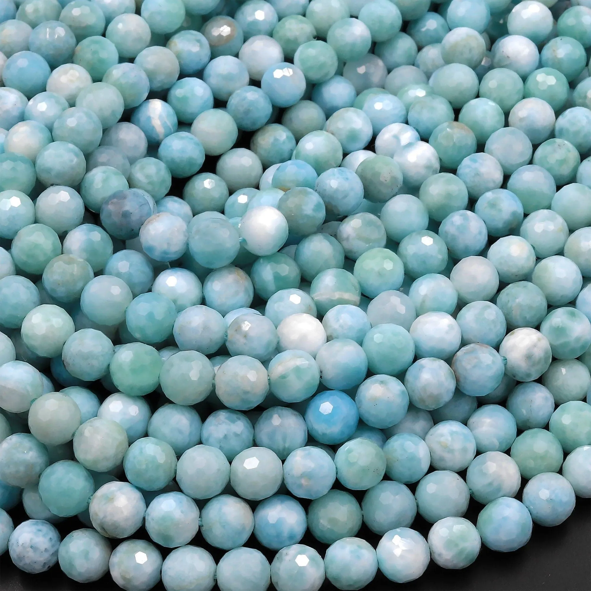 AA Faceted Natural Blue Larimar 6mm 8mm Round Beads High Quality Micro Faceted Gemstone 15.5" Strand