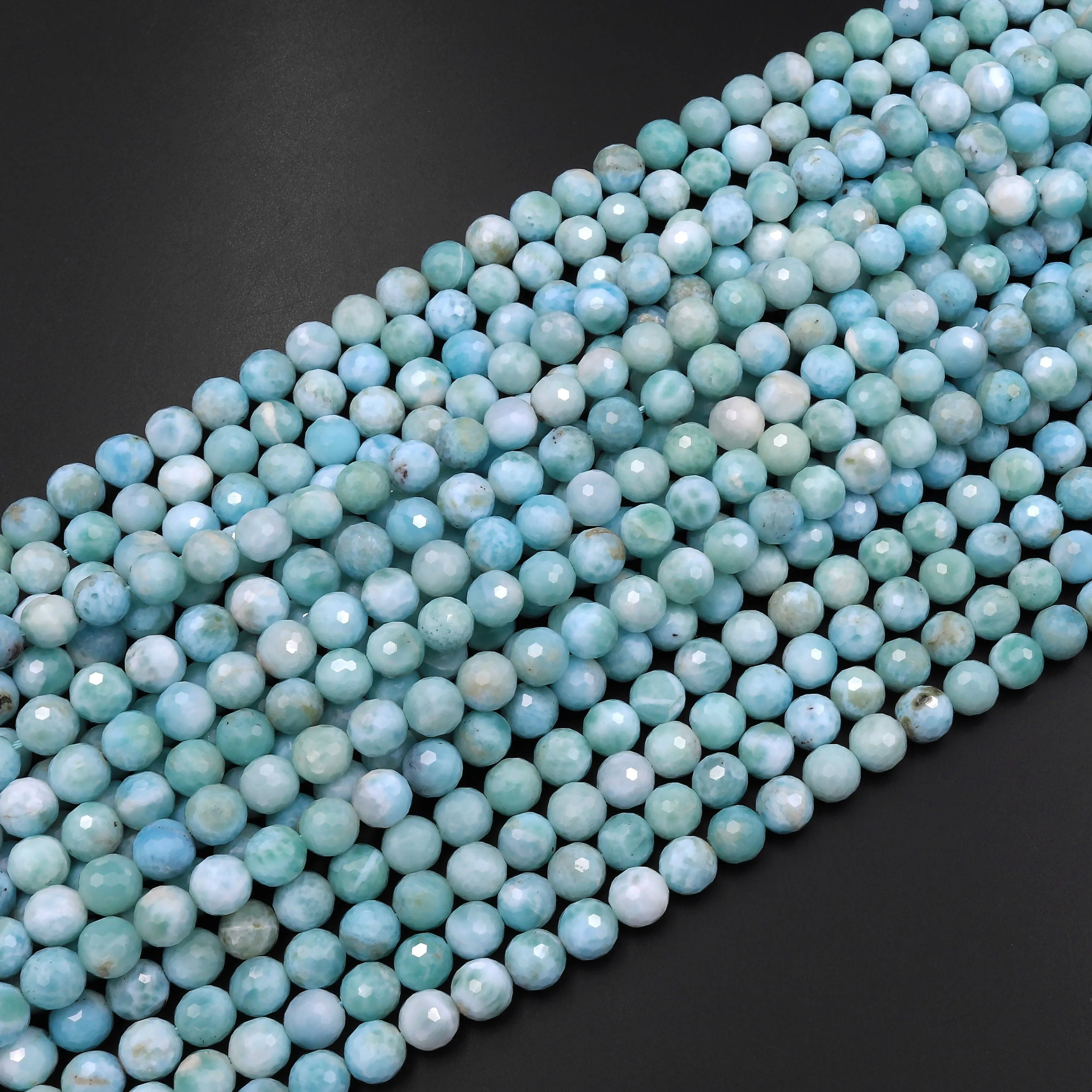 AA Faceted Natural Blue Larimar 6mm 8mm Round Beads High Quality Micro Faceted Gemstone 15.5" Strand