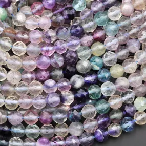 AAA Grade Gemmy Natural Fluorite Faceted 6mm Round Beads Micro Laser Cut Purple Green Gemstone Bead 15.5" Strand