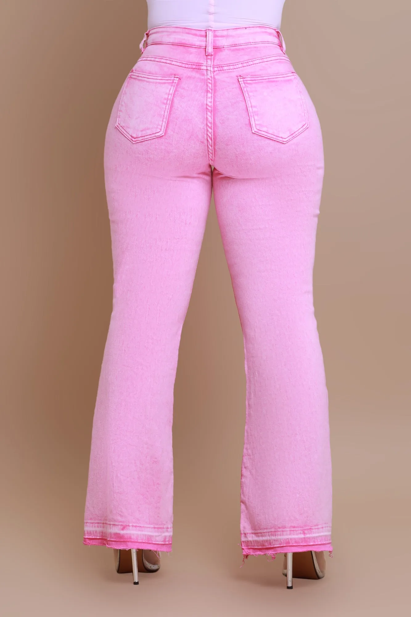 Access Denied High Rise Flare Leg Jeans - Pink