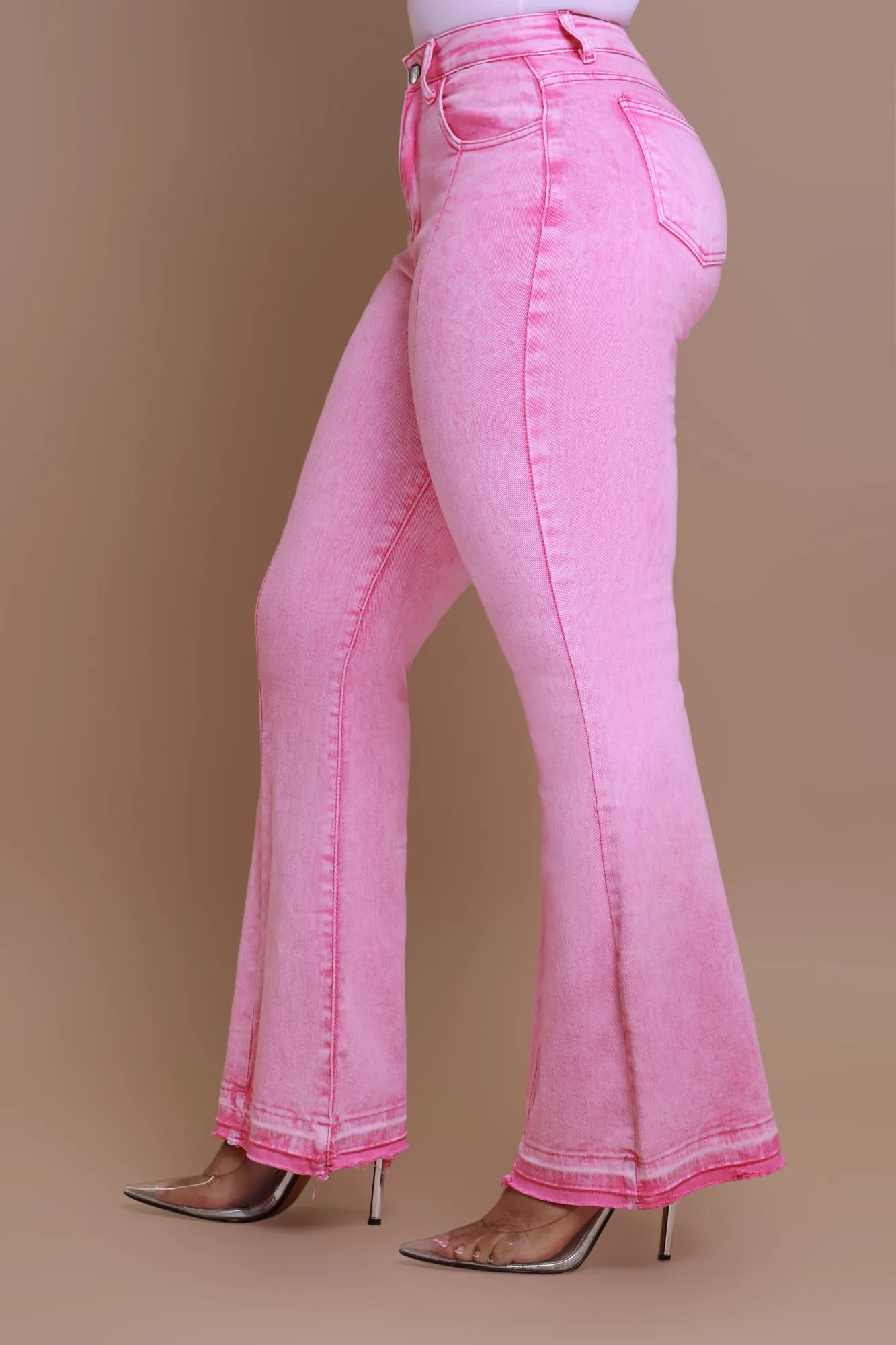 Access Denied High Rise Flare Leg Jeans - Pink