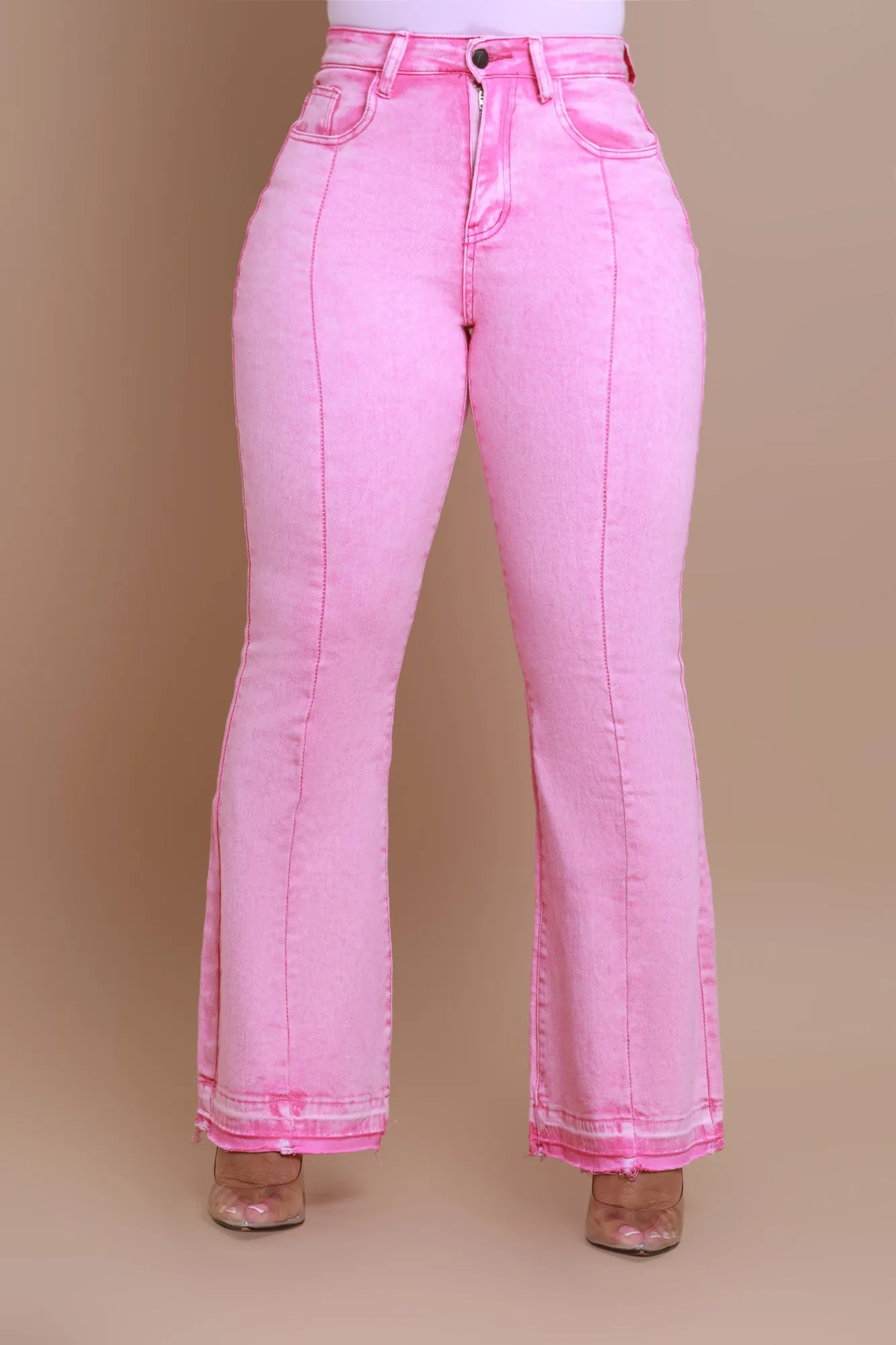 Access Denied High Rise Flare Leg Jeans - Pink