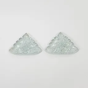 AQUAMARINE Gemstone Carving : 23.25cts Natural Untreated Blue Aquamarine Hand Carved Triangle Shape 27.5*19.5mm Pair