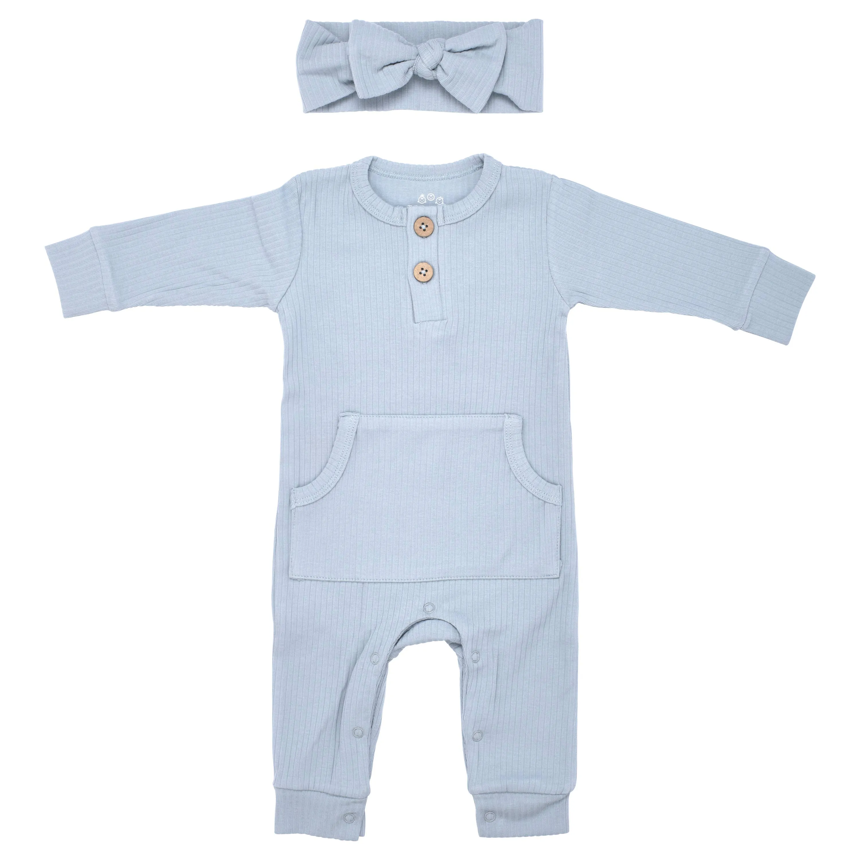 Baby Ribbed Playsuit with Pockets / White