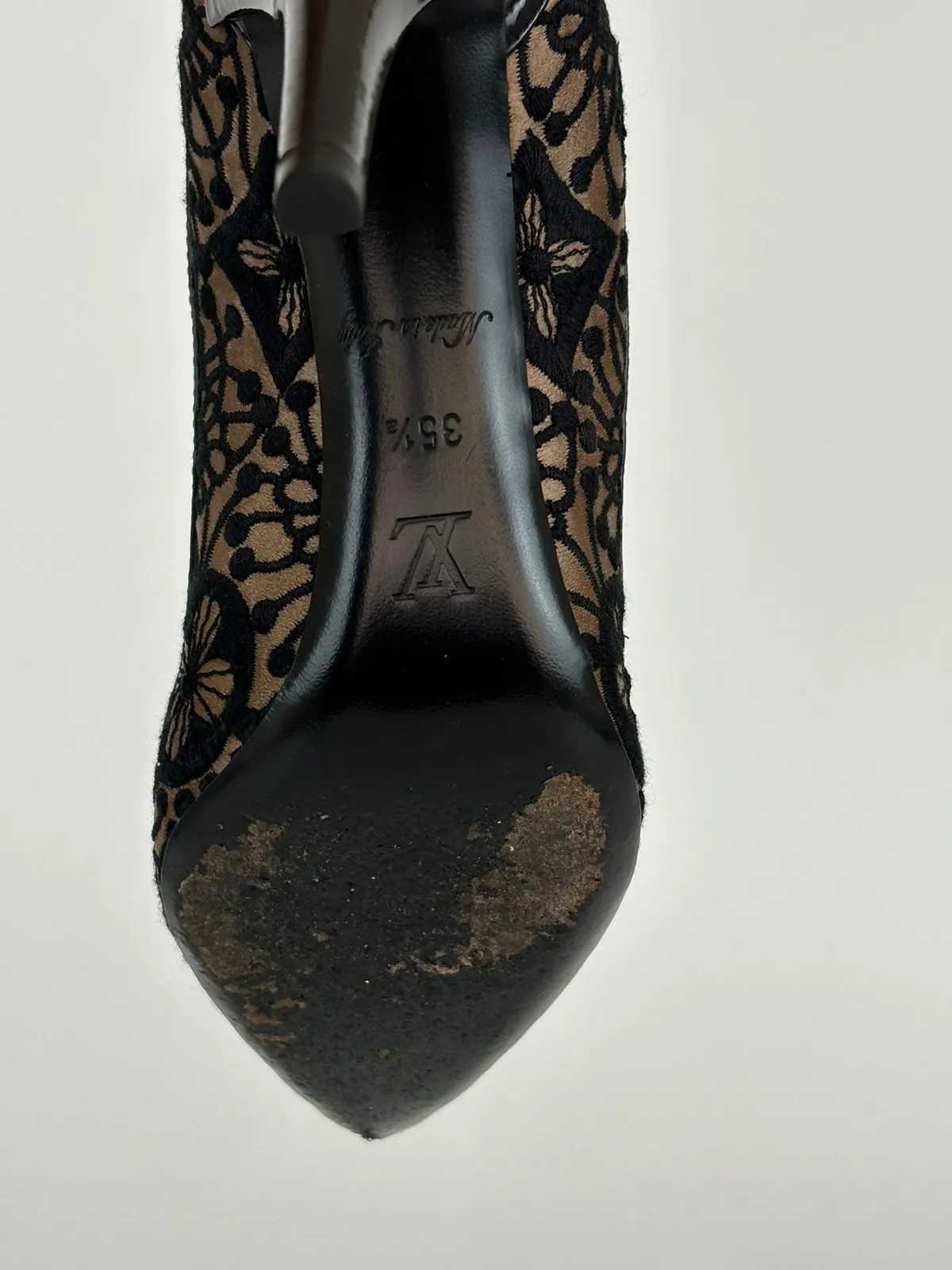 Bicolor Black Satin Embroidered Pointed Toe Heels