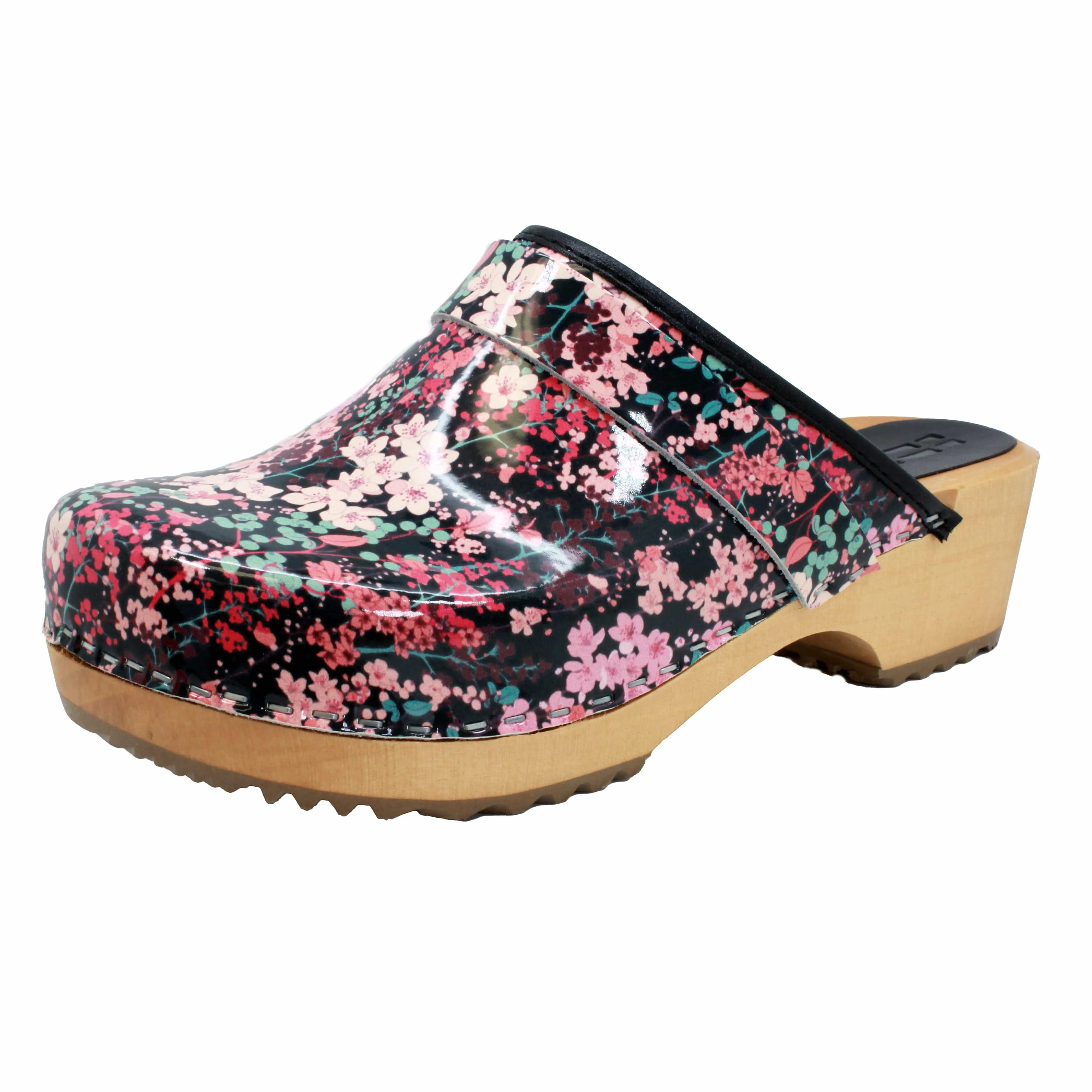 BJORK Maja Wood Josee Printed Leather Clogs