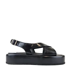 Black Leather Wedge Summer Sandals