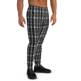 Black Tartan Men's Joggers, Plaid Print Designer Casual Sweatpants For Men- Made in EU