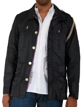 BLANCO LABEL LA COSA NUESTRA MEN'S MILITIA JACKET WITH CHAIN DETAIL BLACK - BL-6041