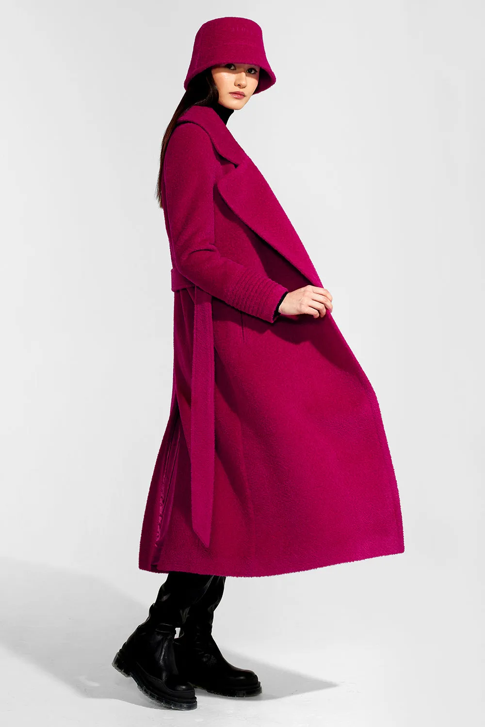 Bouclé Alpaca Long Notched Collar Wrap Coat