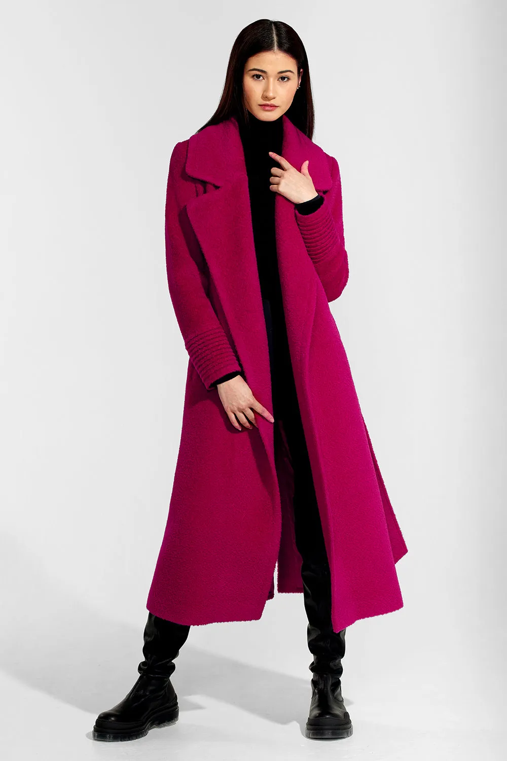 Bouclé Alpaca Long Notched Collar Wrap Coat