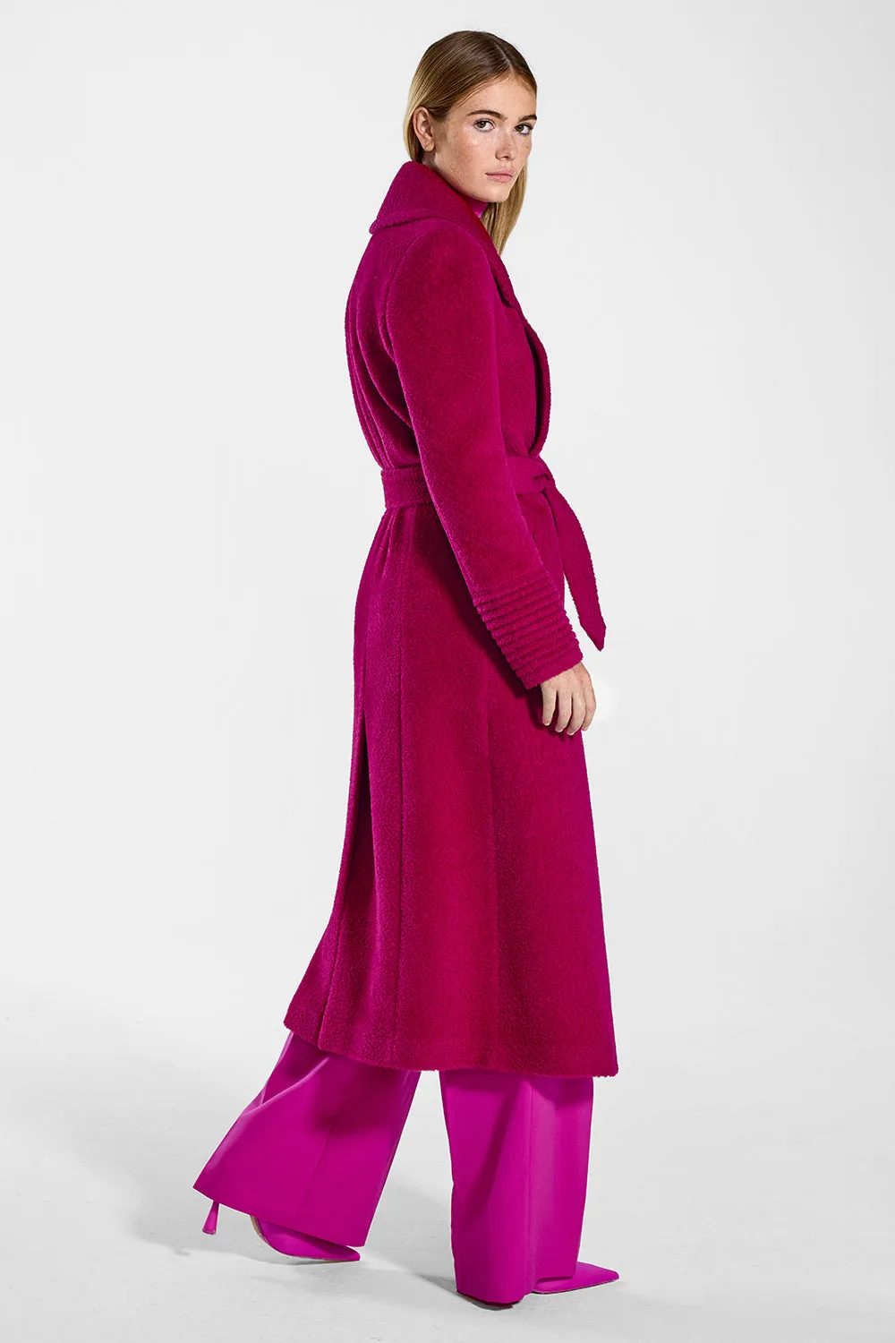 Bouclé Alpaca Long Notched Collar Wrap Coat