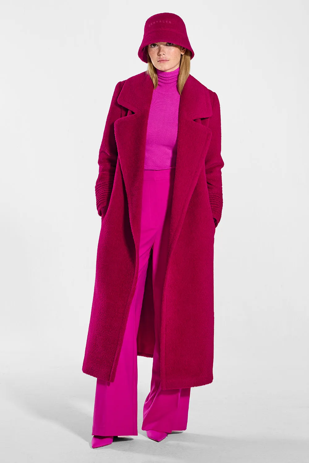 Bouclé Alpaca Long Notched Collar Wrap Coat