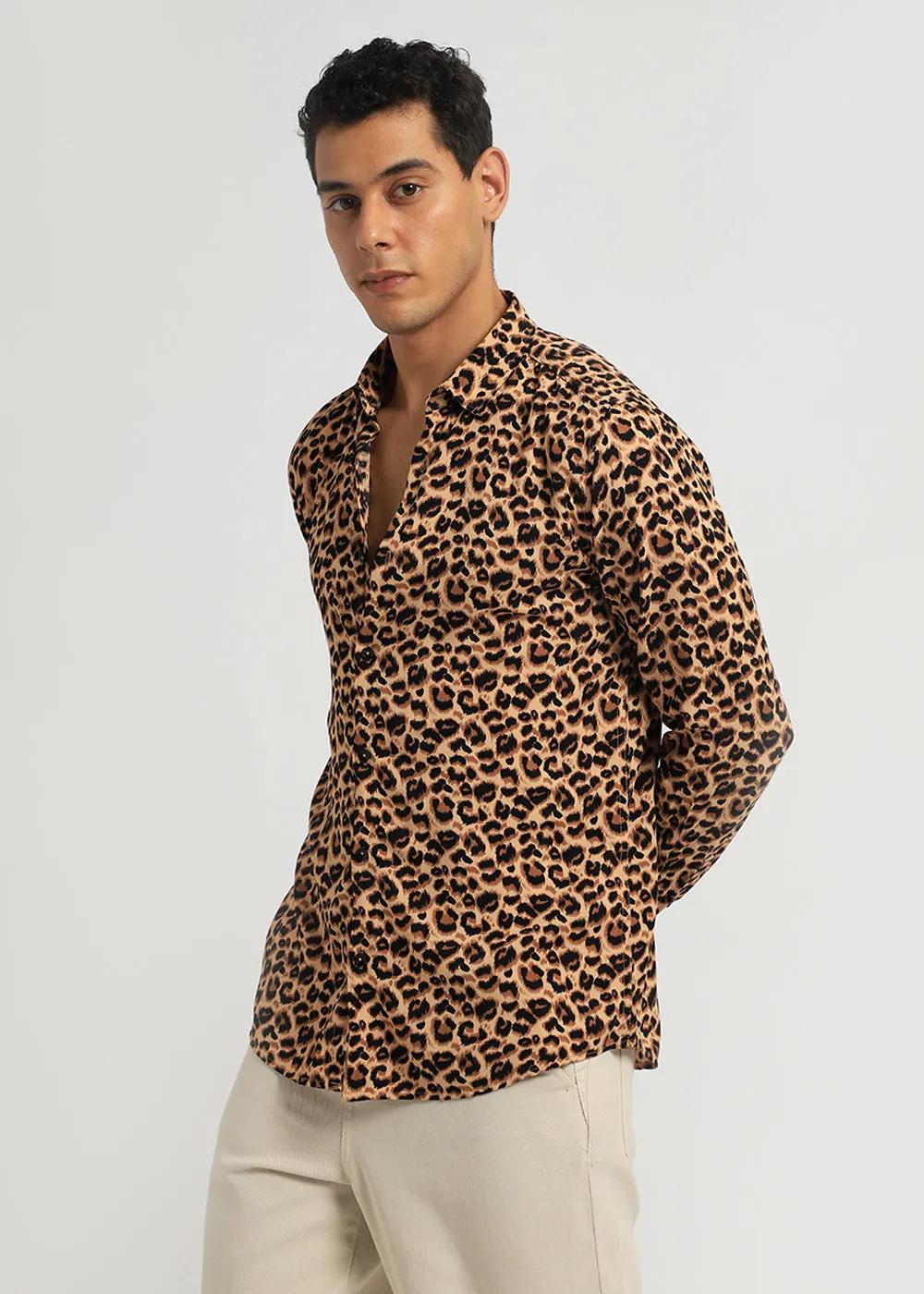 Brown Panthera Print Full sleeve shirt