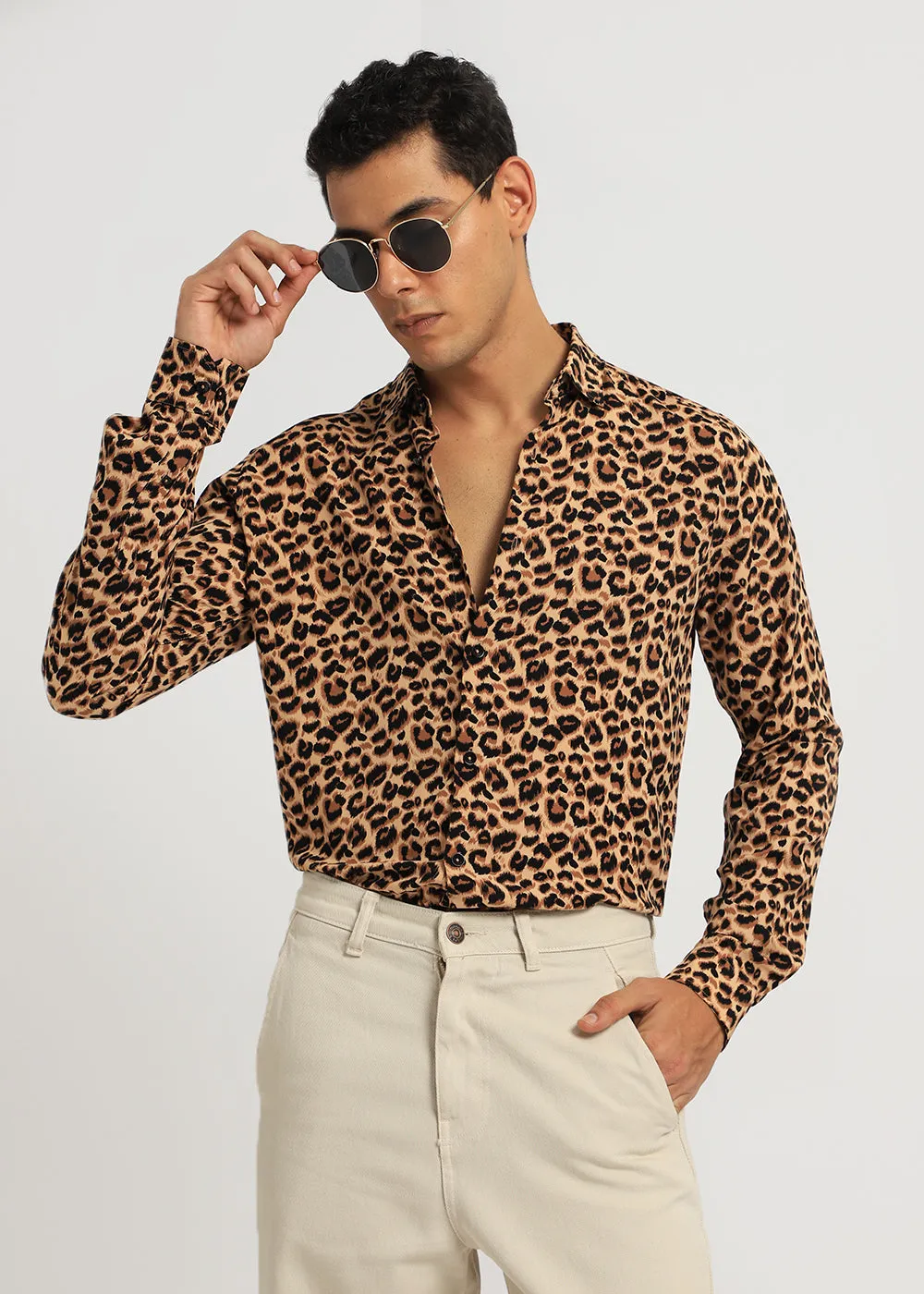 Brown Panthera Print Full sleeve shirt