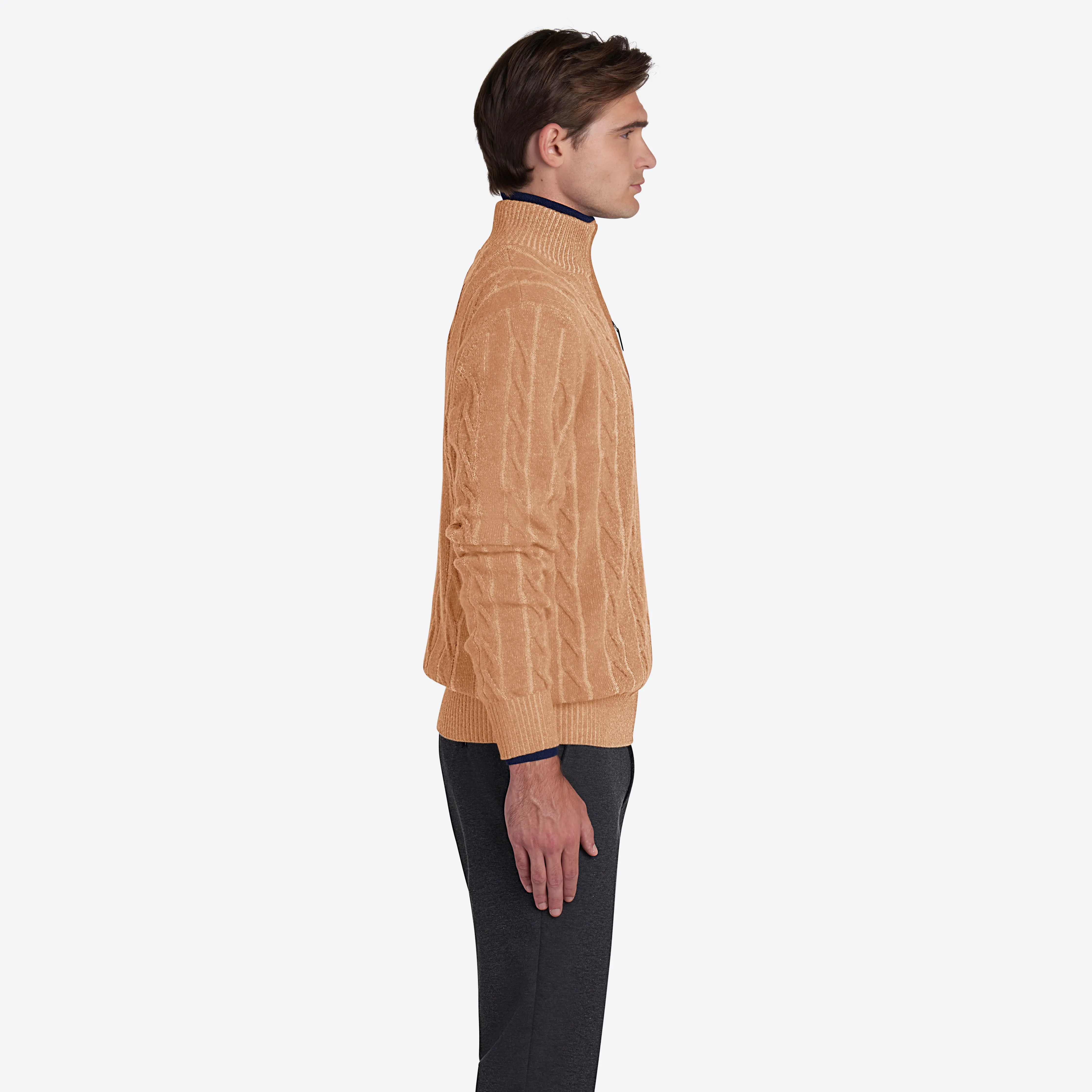 Cable Knit Quarter Zip Mock Neck Sweater