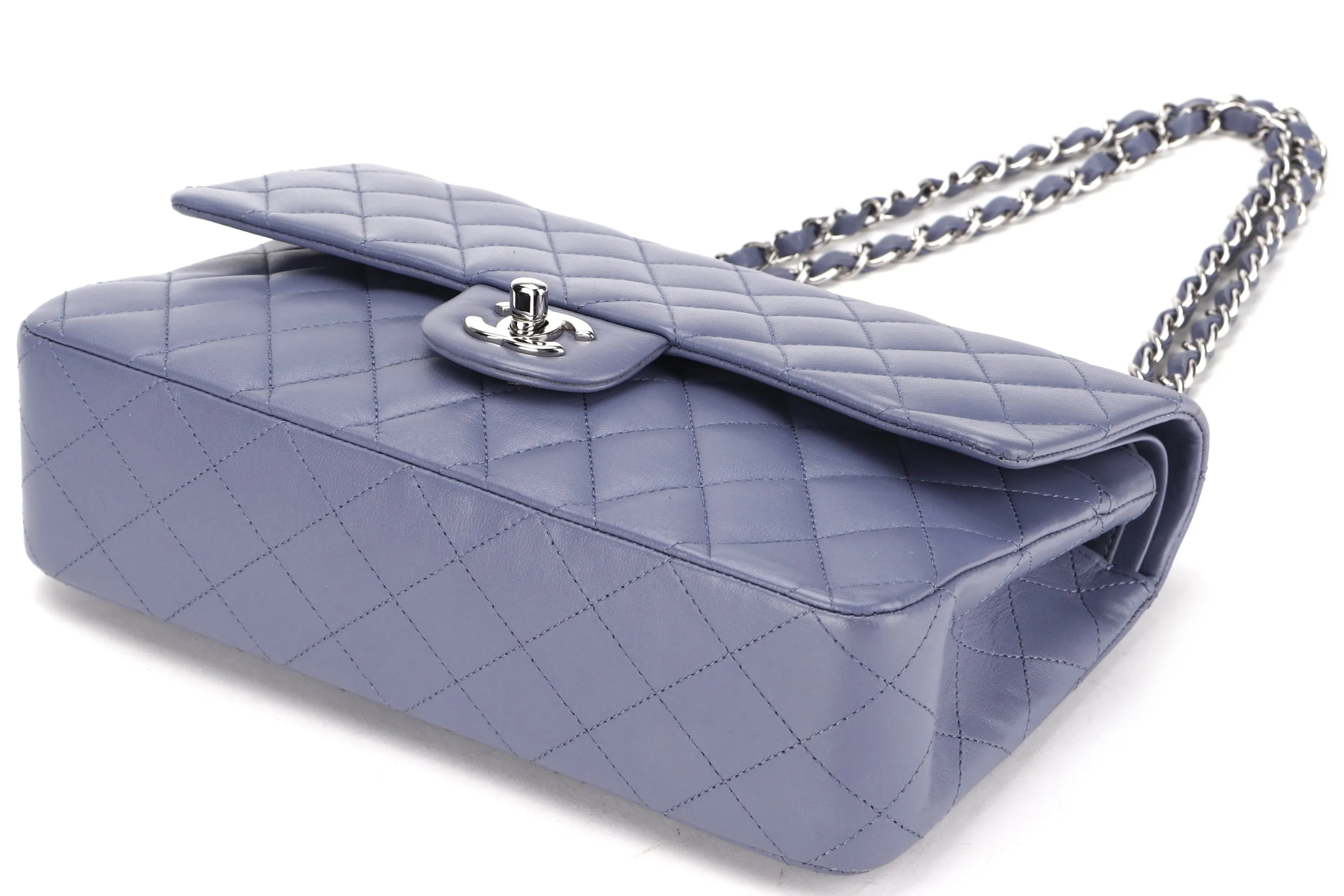 CHANEL CLASSIC FLAP (1583xxxx) MEDIUM LILAC LAMBSKIN SILVER HARDWARE, WITH CARD, DUST COVER & BOX