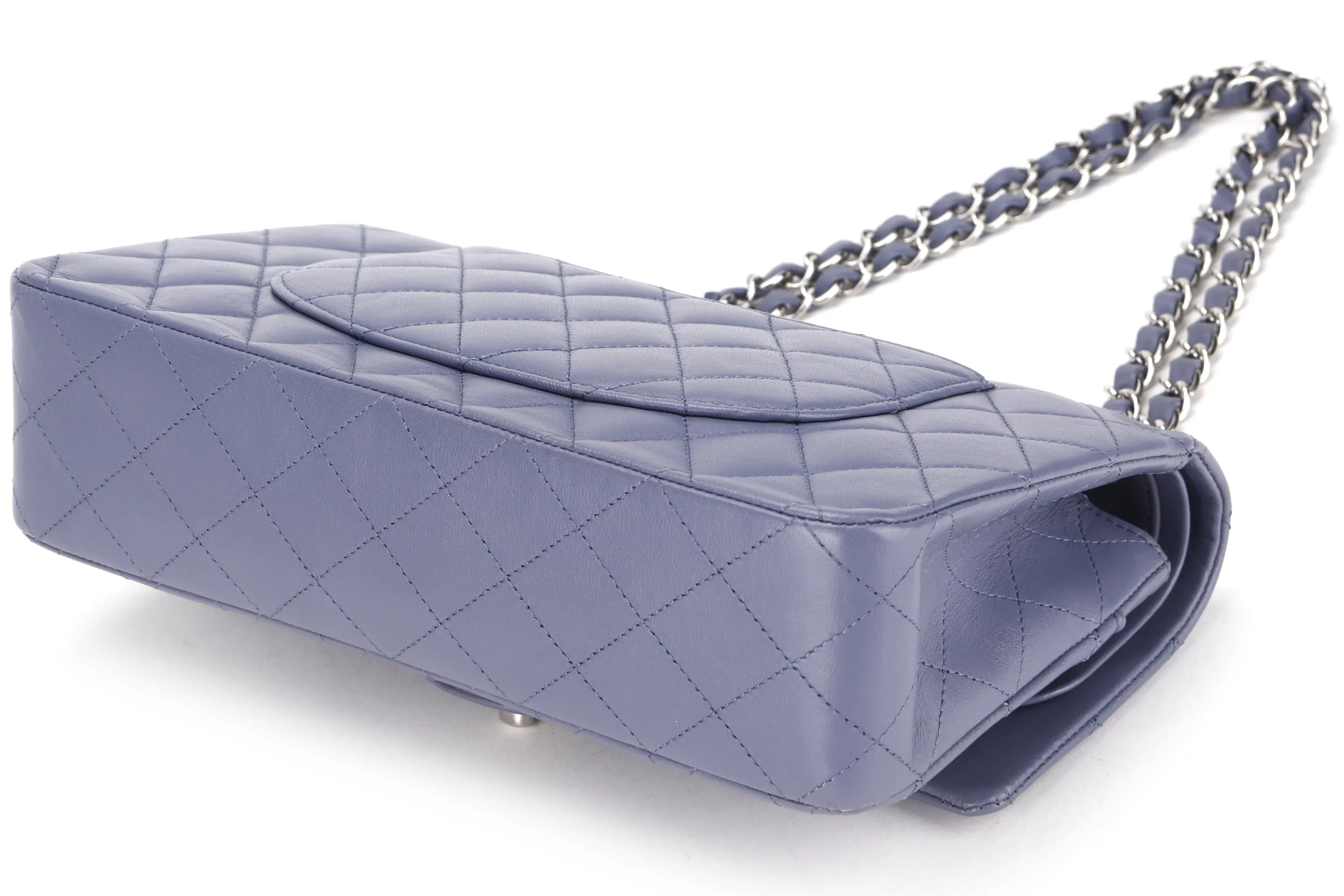 CHANEL CLASSIC FLAP (1583xxxx) MEDIUM LILAC LAMBSKIN SILVER HARDWARE, WITH CARD, DUST COVER & BOX