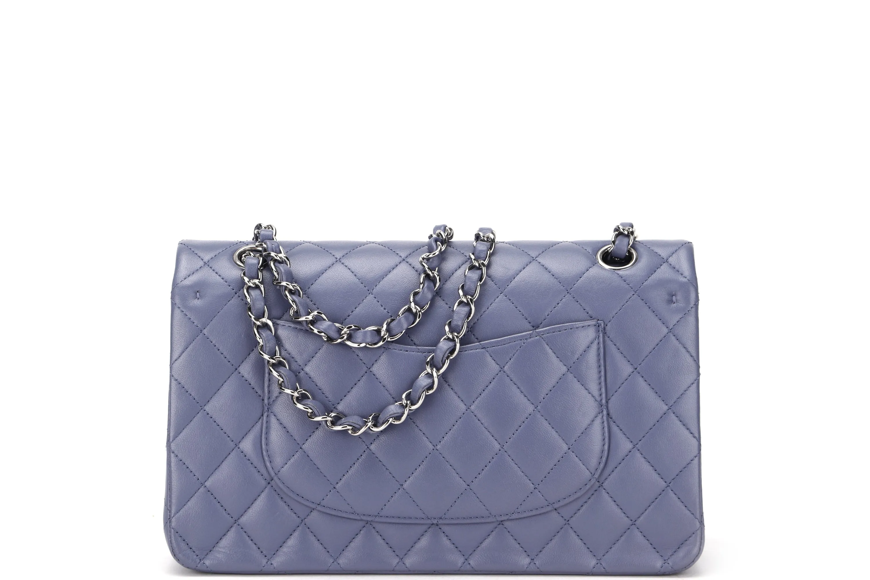 CHANEL CLASSIC FLAP (1583xxxx) MEDIUM LILAC LAMBSKIN SILVER HARDWARE, WITH CARD, DUST COVER & BOX