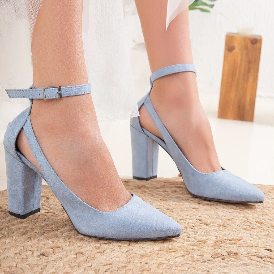 Colette Vegan Suede Block Heels | Baby Blue