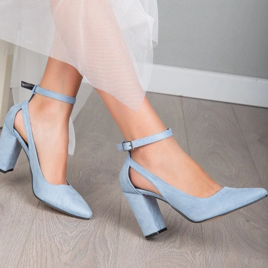 Colette Vegan Suede Block Heels | Baby Blue