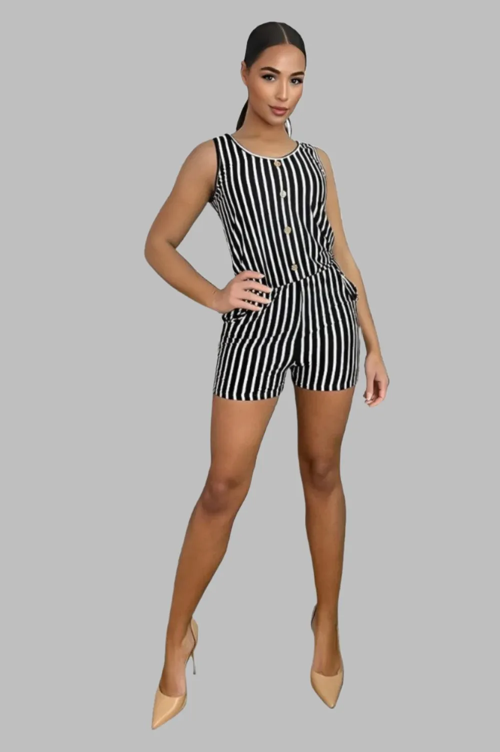 Contrast Stripe Button Detail Playsuit