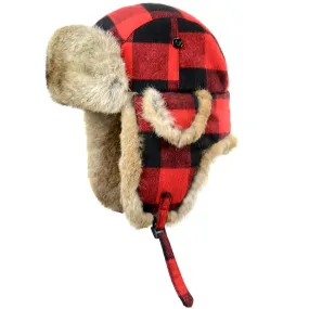 Crown Cap Men's Buffalo Check Aviator Hat With Rabbit Trim