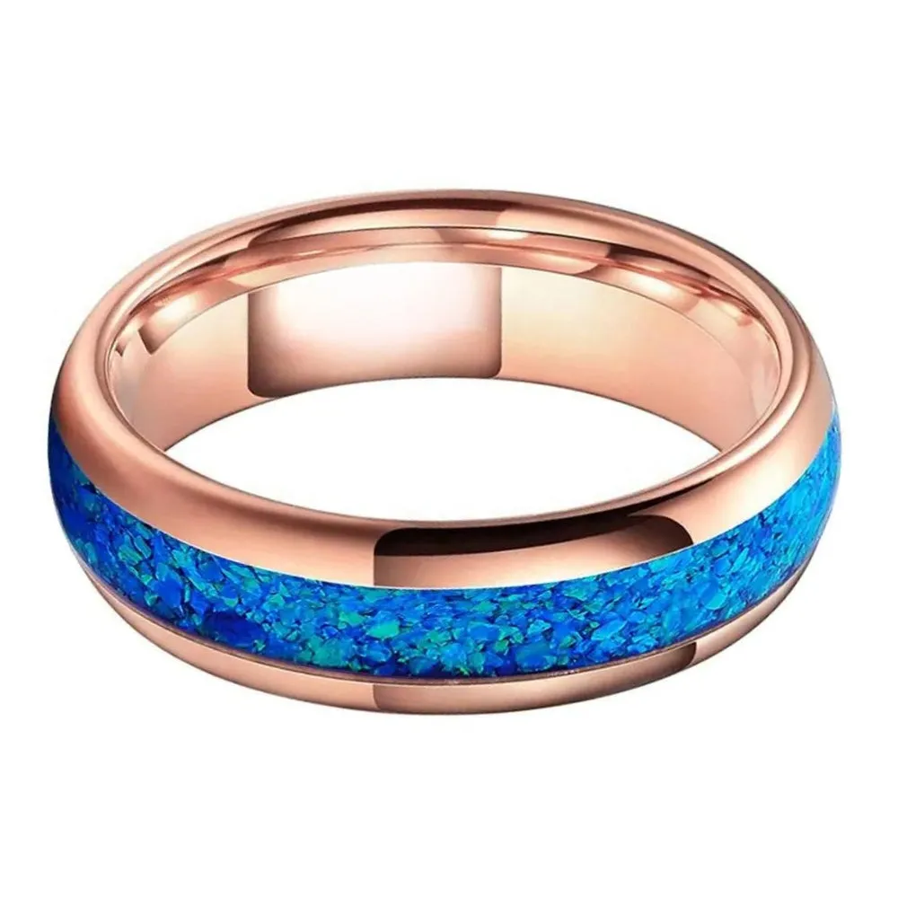 Crushed Blue Opal & Tungsten Wedding Ring (6mm)