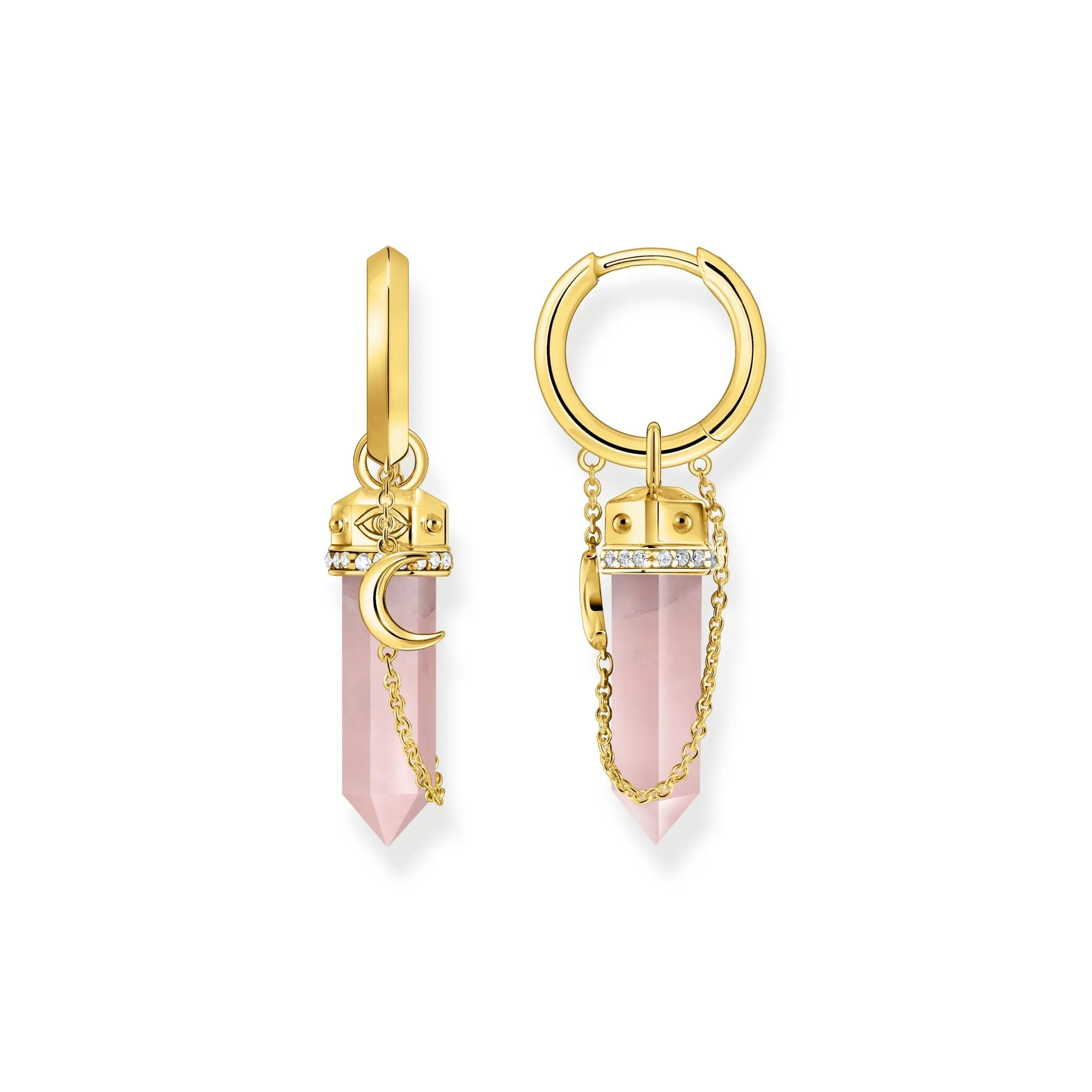 Crystal hoop earrings with rose quartz gold