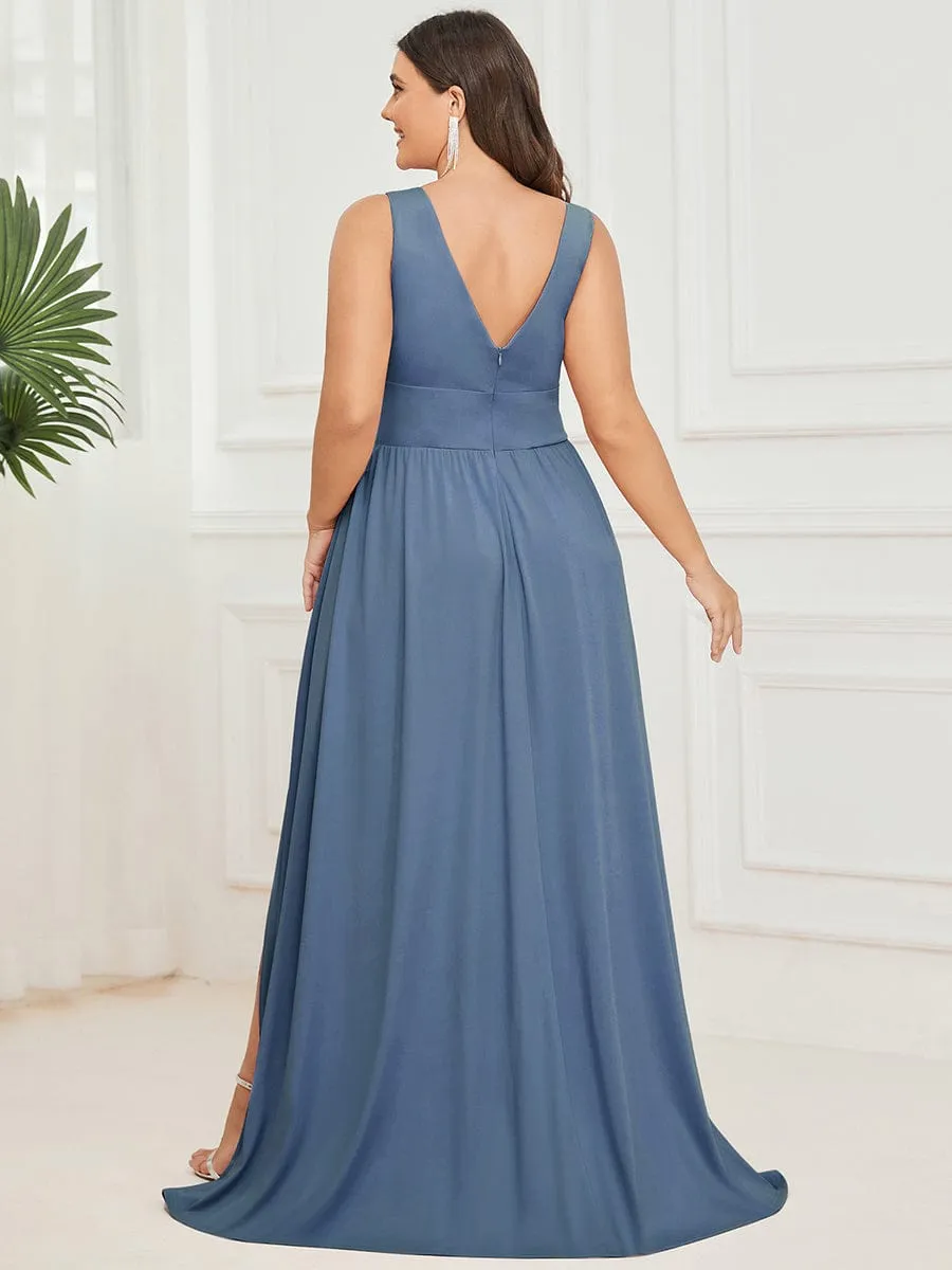 Custom Size Deep V-Neck Empire Waist Sleeveless Simple Evening Dress