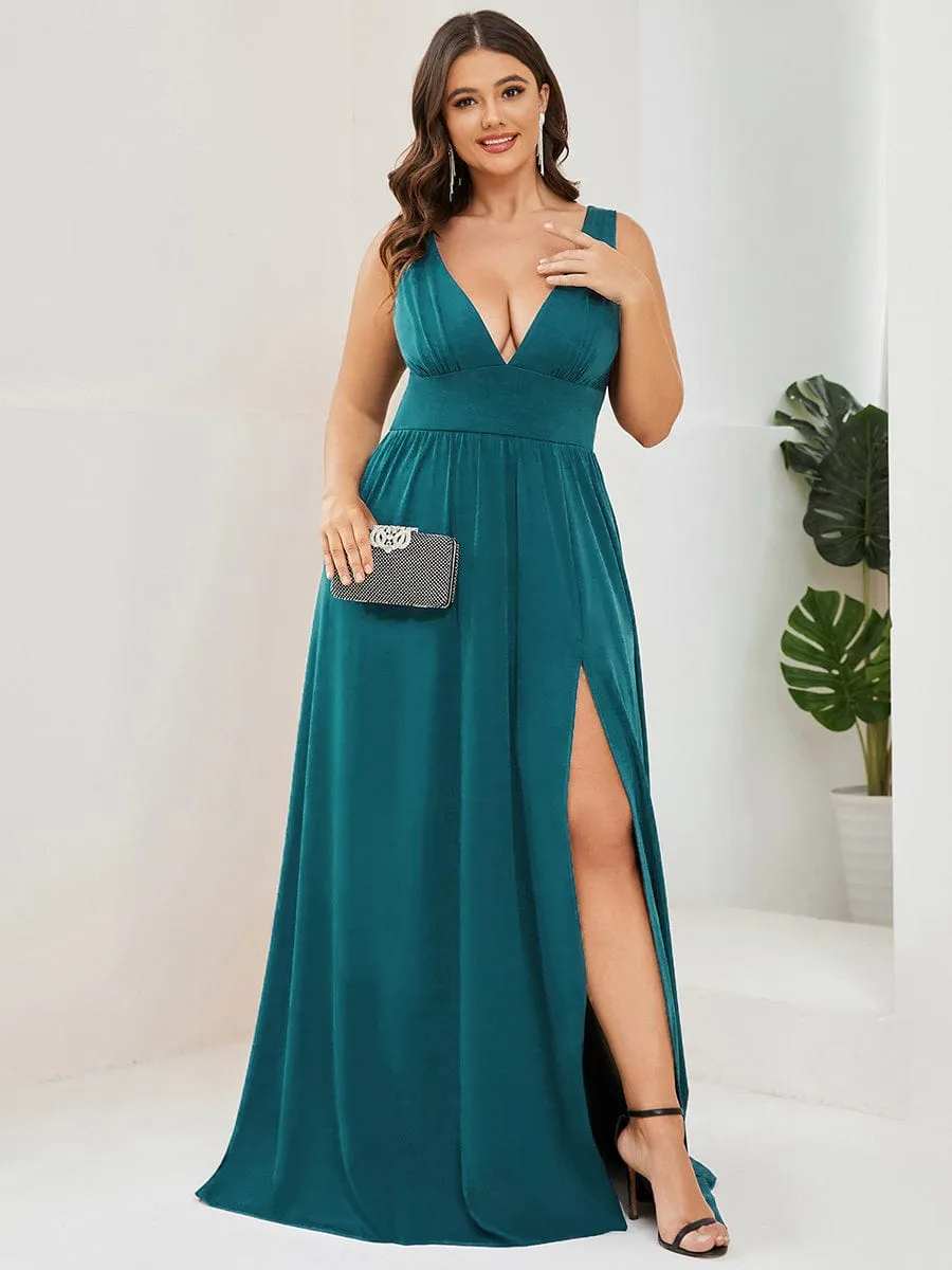 Custom Size Deep V-Neck Empire Waist Sleeveless Simple Evening Dress