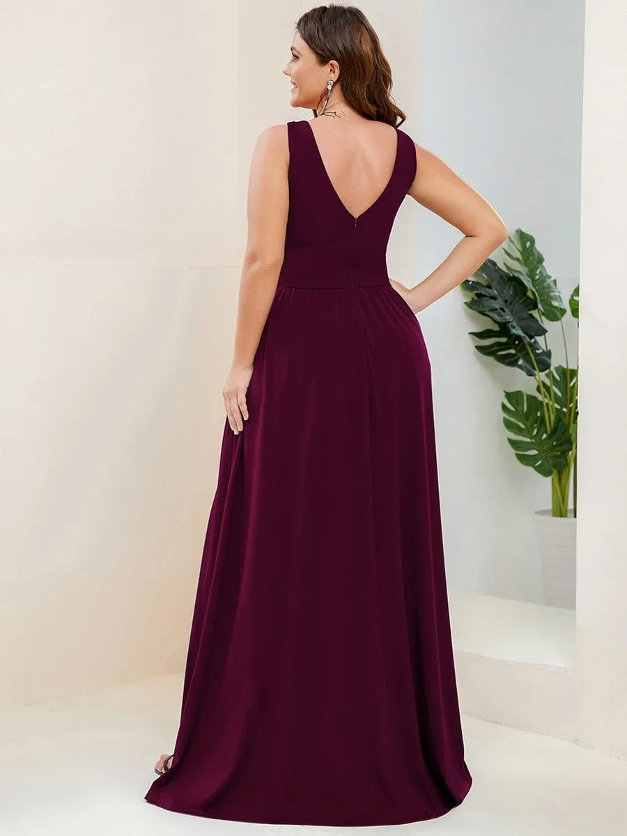 Custom Size Deep V-Neck Empire Waist Sleeveless Simple Evening Dress