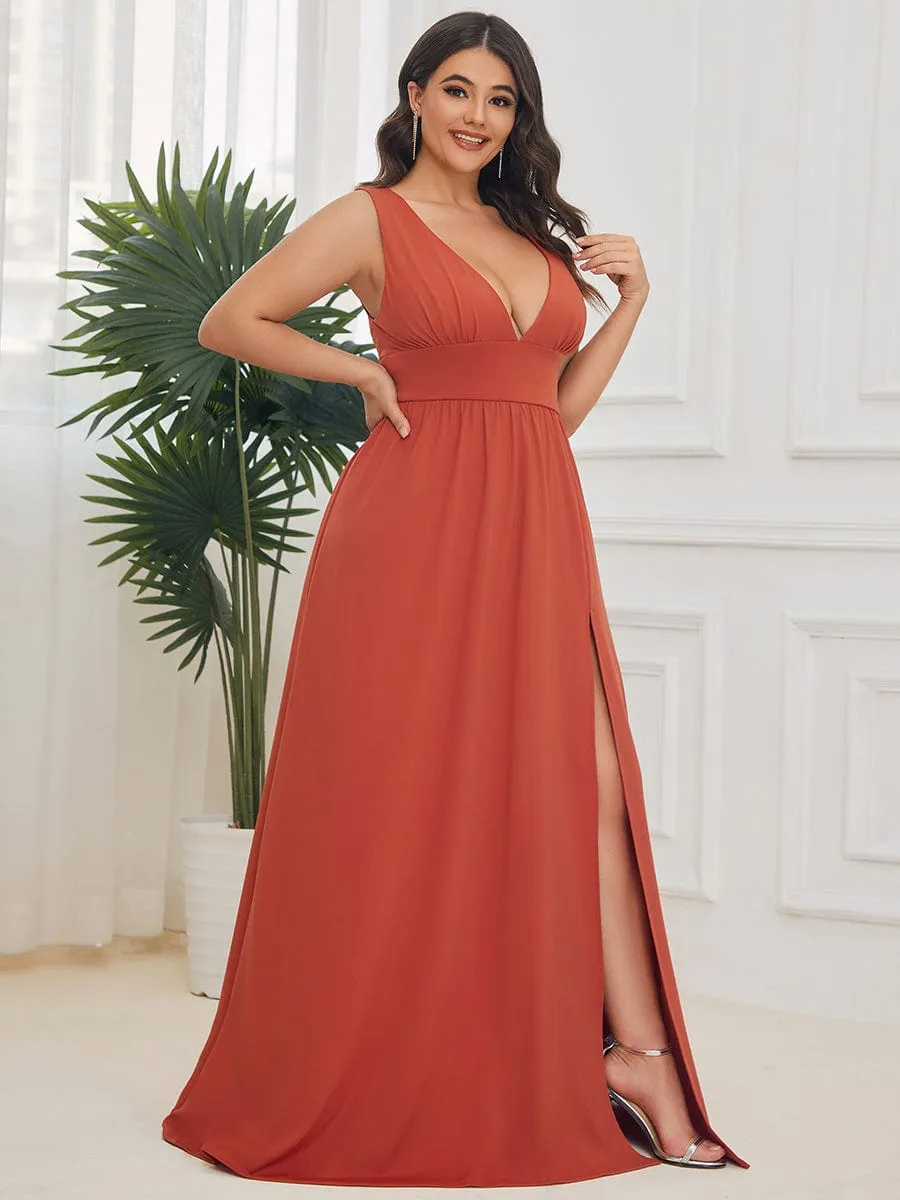 Custom Size Deep V-Neck Empire Waist Sleeveless Simple Evening Dress