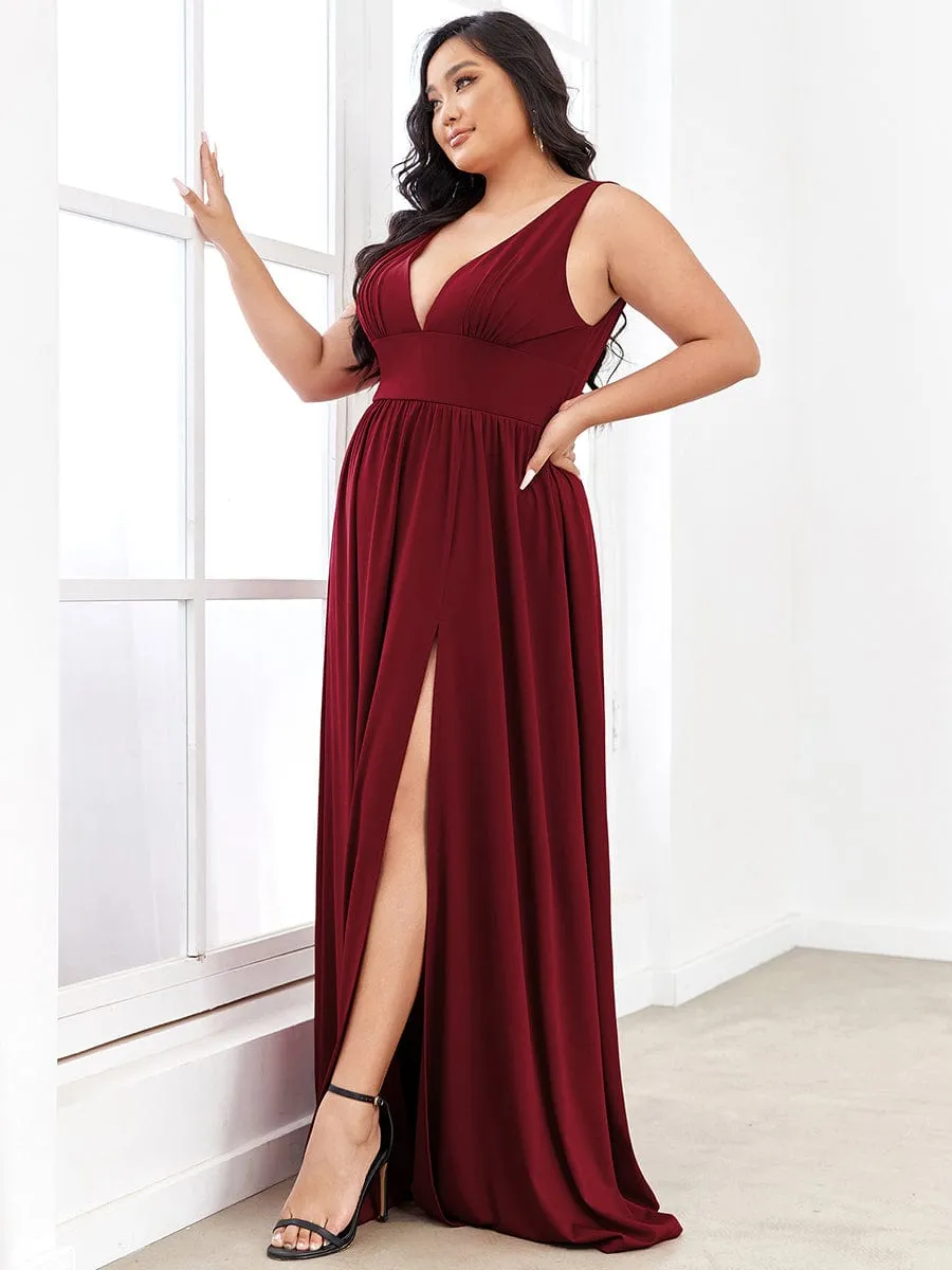 Custom Size Deep V-Neck Empire Waist Sleeveless Simple Evening Dress