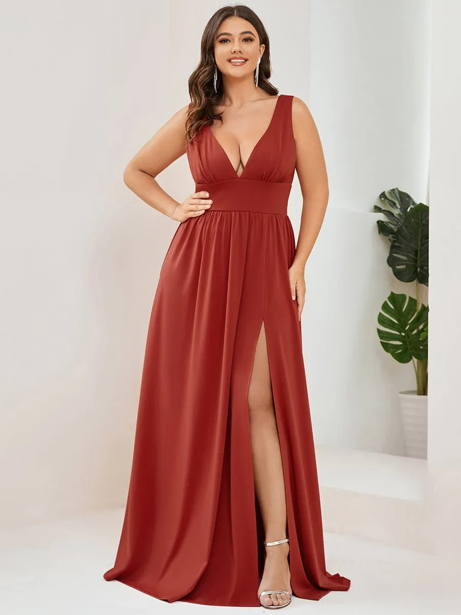 Custom Size Deep V-Neck Empire Waist Sleeveless Simple Evening Dress