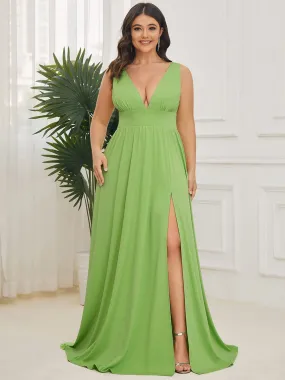 Custom Size Deep V-Neck Empire Waist Sleeveless Simple Evening Dress