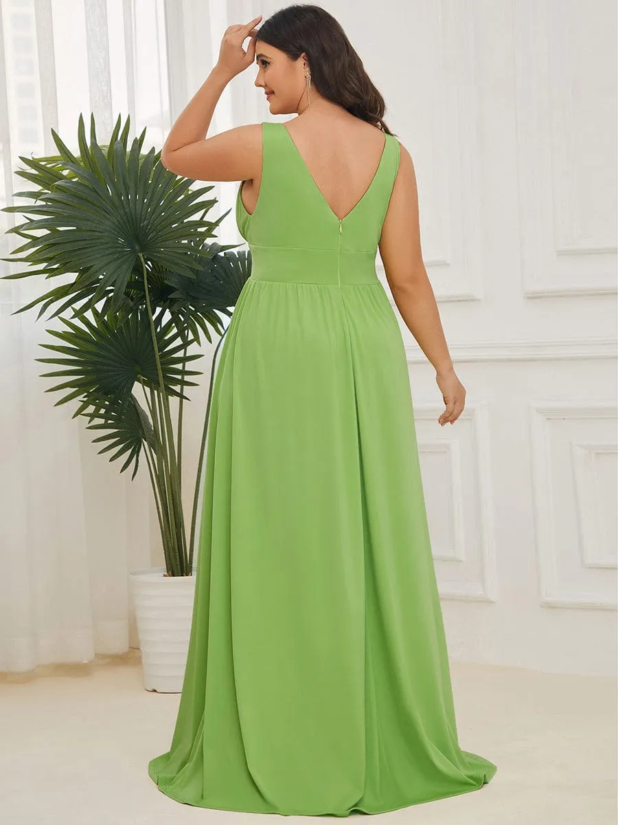 Custom Size Deep V-Neck Empire Waist Sleeveless Simple Evening Dress