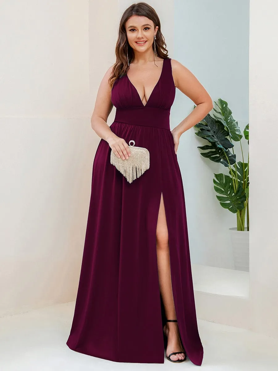 Custom Size Deep V-Neck Empire Waist Sleeveless Simple Evening Dress