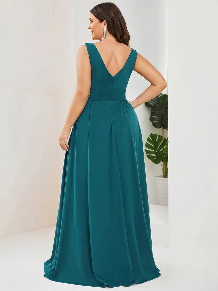 Custom Size Deep V-Neck Empire Waist Sleeveless Simple Evening Dress