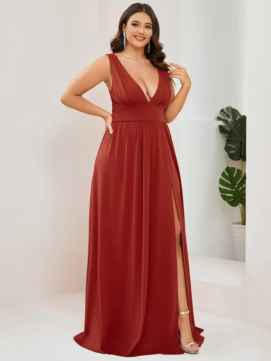 Custom Size Deep V-Neck Empire Waist Sleeveless Simple Evening Dress