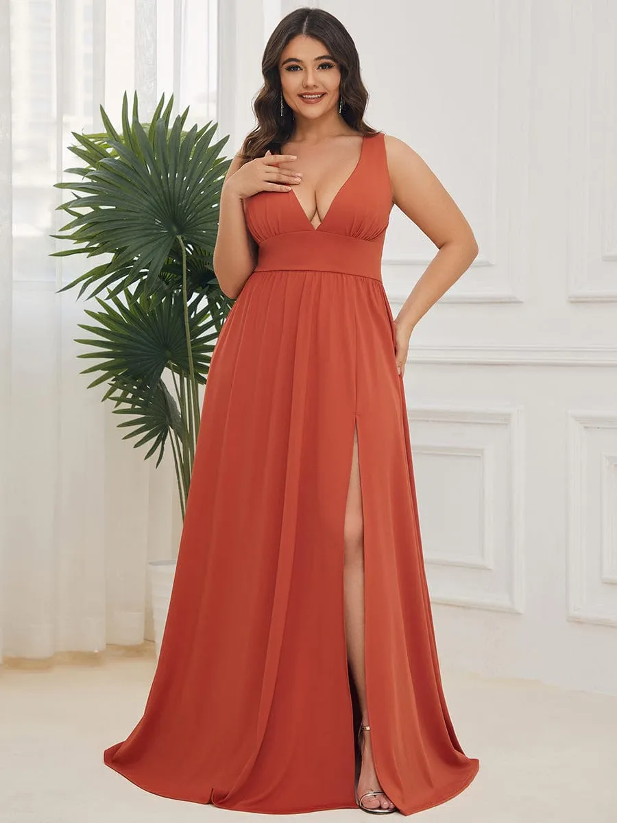 Custom Size Deep V-Neck Empire Waist Sleeveless Simple Evening Dress