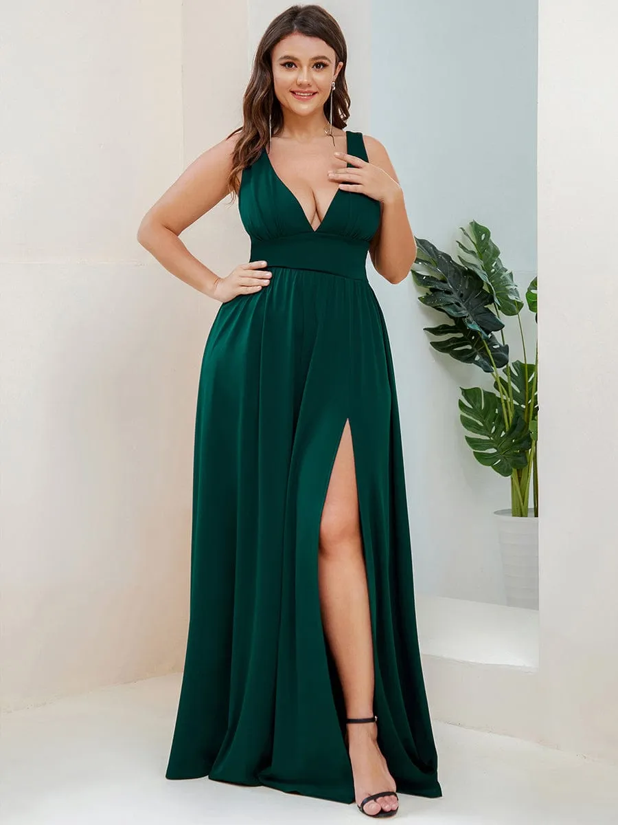 Custom Size Deep V-Neck Empire Waist Sleeveless Simple Evening Dress