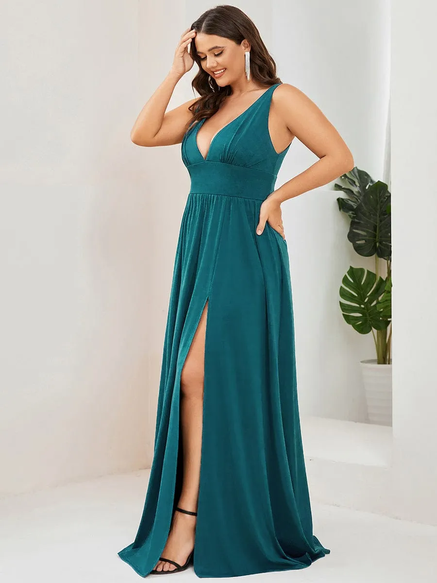 Custom Size Deep V-Neck Empire Waist Sleeveless Simple Evening Dress